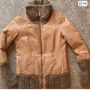 Mackage Tan Leather Jacket with Knit Details